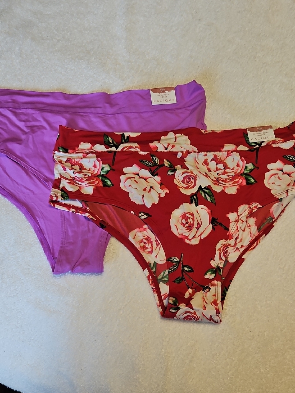 Cacique Floral Red and Solid Purple Bikini Briefs - 2-Pack
